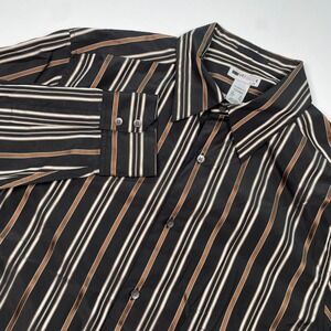 Claiborne Luxe Mens XL Silk Cotton Button Down Shirt Modern Fit Striped Black XL